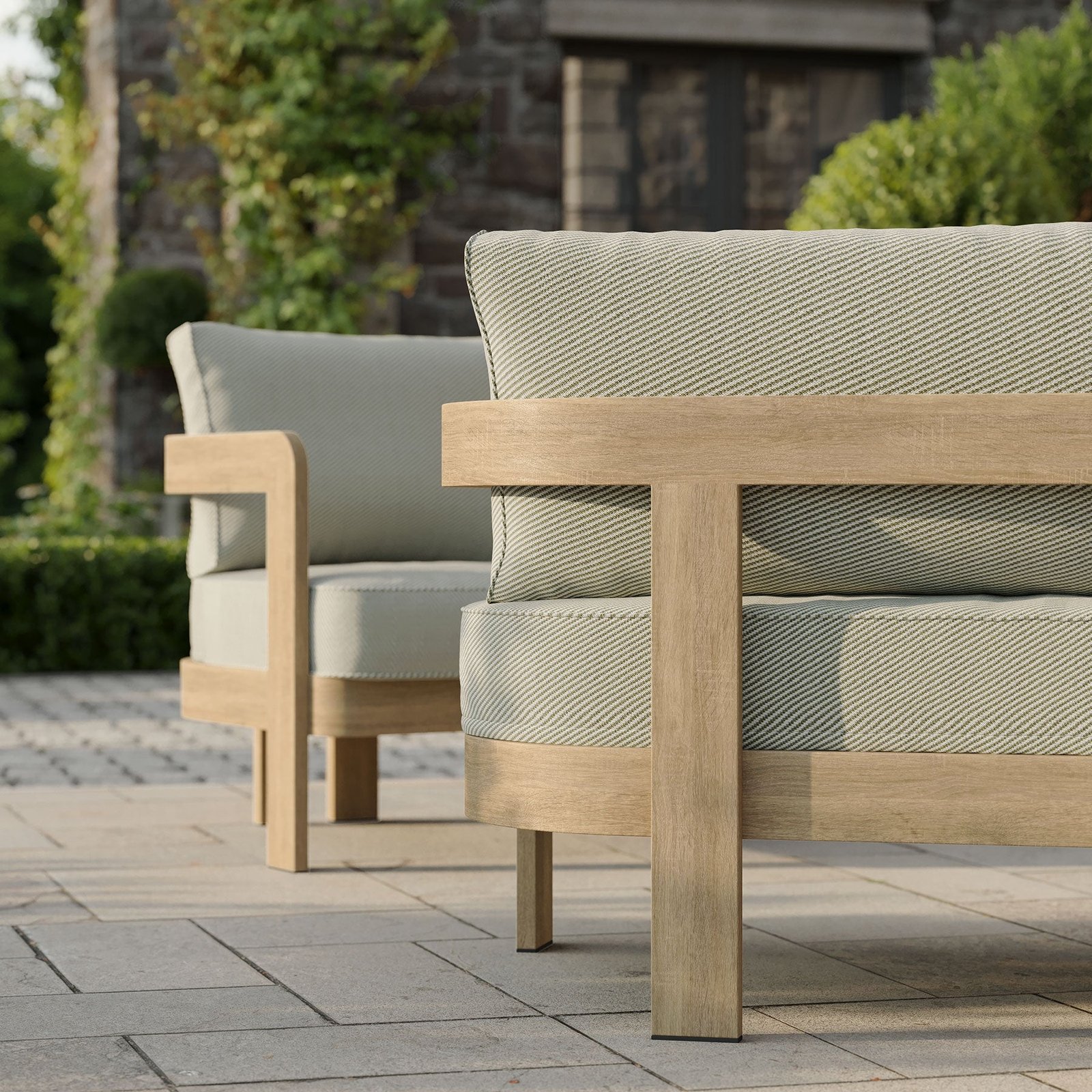 N3 Oak Three Seater Sofa Sage Twill - Image 2