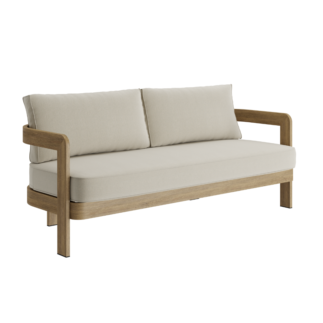 N3 Oak Three Seater Sofa Sand Canvas - Image 2